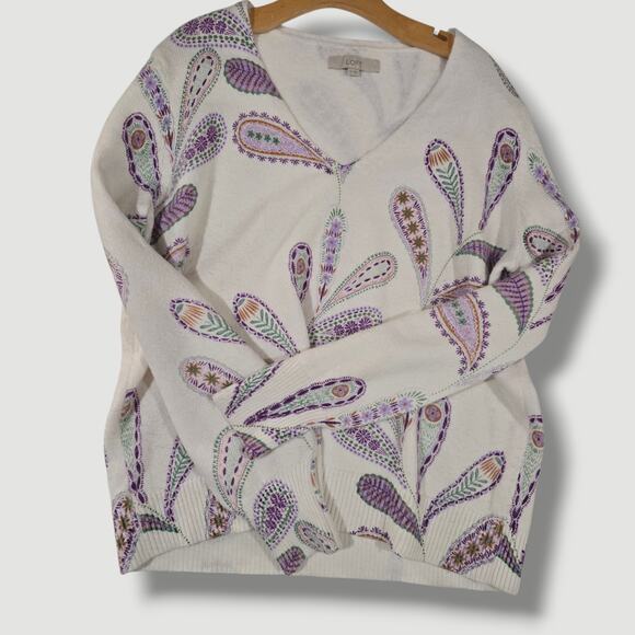 Ann Taylor LOFT Women’s Paisley Print V-Neck Sweater XL Cotton Blend - Picture 3 of 7